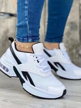 Women’s White Athletic Sneakers with Black Accents